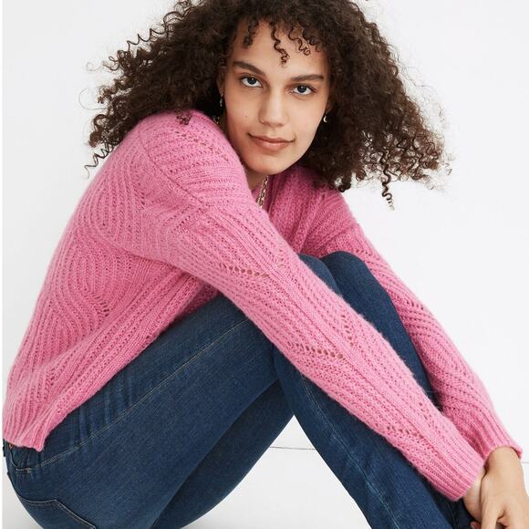 Madewell Charley Pullover Sweater Pink Size Small EUC Cable Knit Breast Cancer - Picture 2 of 11